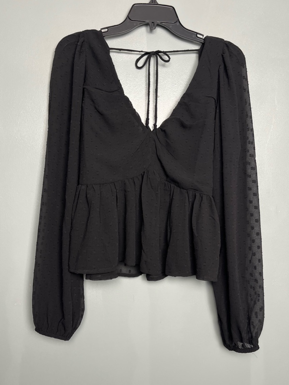 Anthropologie Peplum Long Sleeve Top Black Polka Dot Women’s Size L